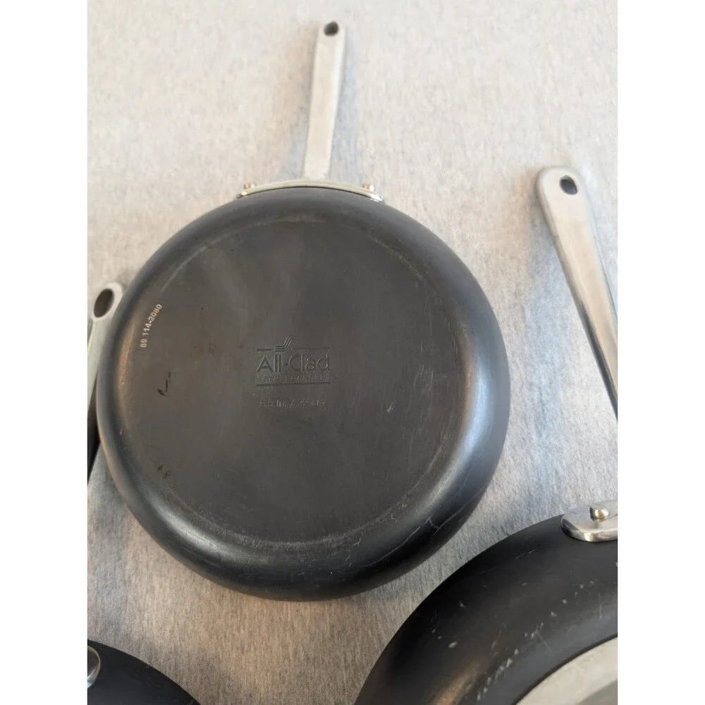 All-Clad 3-Piece Nonstick Frying Pan Set Black w Stainless Handles Electric/Gas